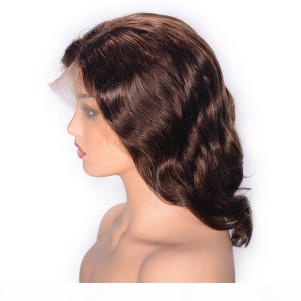 

malaysian human hair lace front wig pre plucked natural hairline short wavy virgin hair wigs swiss lace, Black;brown