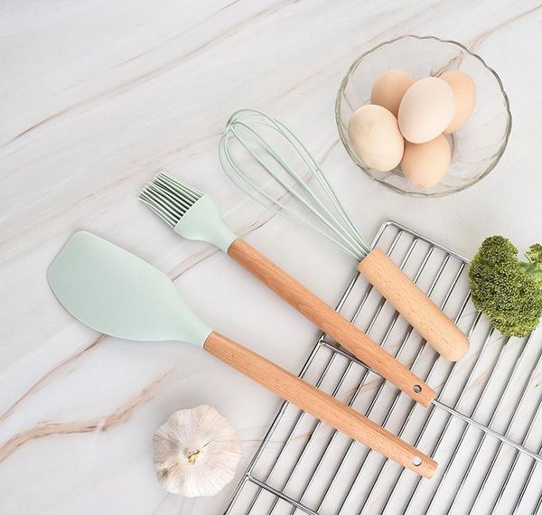 

wooden handle sile kitchenware set cooking spoon shovel sile kitchenware set non-stick pan shovel spoo jllikp xmh_home