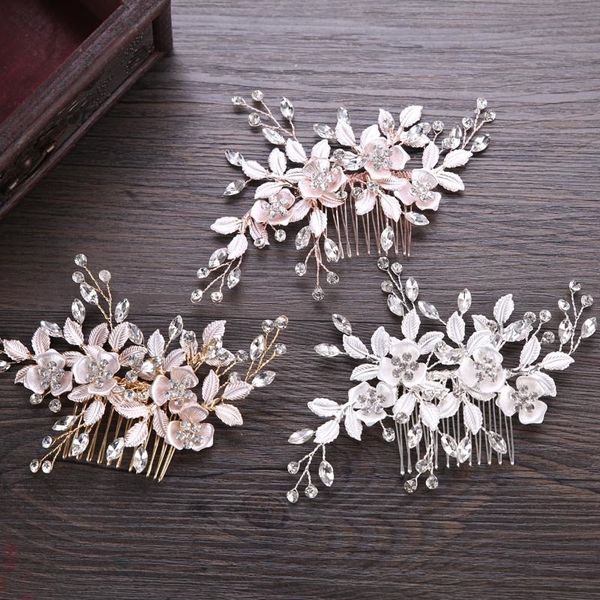 

forseven new fashion crystal leaves flower leaf bride hair comb wedding bridal head piece hair accessories jewelry for women bh y200409, Slivery;golden