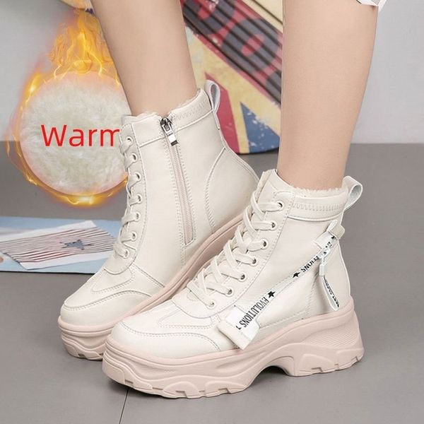 

women winter fur women's chunky platform sneakers combat woman white sneaker ankle boots anfibi donna t200104 s, Black