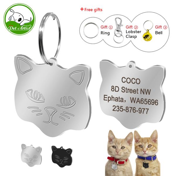 

personalized cat id carved custom tag pet phone number badge bell gift cute kitten shape