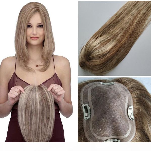 

balayage #10 60 color silk base human hair ers for women clip in hairpiece toupee for thinning hair, Black;brown