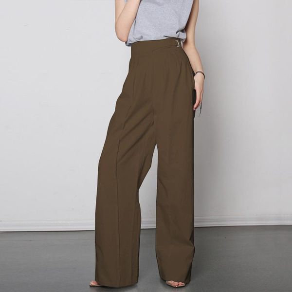 

high waist wide leg pants women solid casual trousers vonda pleated loose bottoms elegant office long palazzo pants s-5xl, Black;white