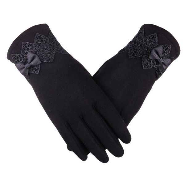

five fingers gloves women' winter warmcotton glovesmittenswomen' glovesbowknot add velvet to keep warm mittens, Blue;gray