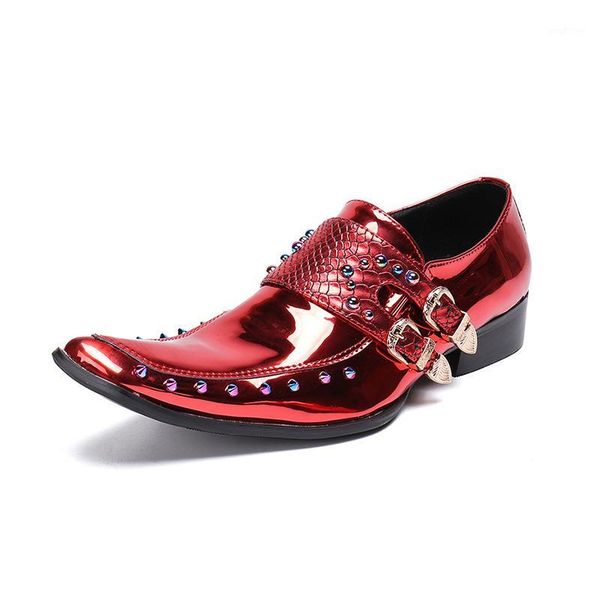 

business men's dress red shoes fashion men's leather wedding shoes derby flat nightclub wind model catwalk1, Black