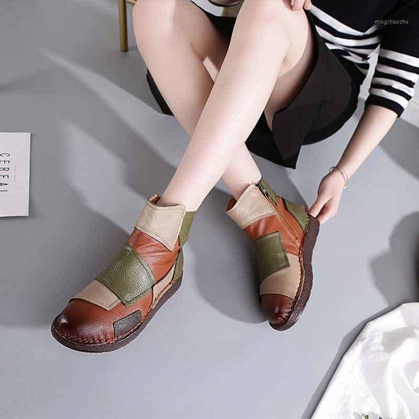 

boots shoe genuine leather ankle shoes vintage casual brand design retro handmade women lady1, Black