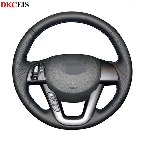

diy hand-stitched black soft pu leather black artificial leather car steering wheel covers wrap for kia k5 optima 2013 2012 20111