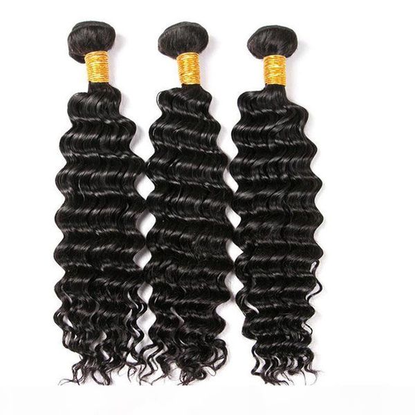 

deep wave brazilian hair weaves 100% unprocessed curly human hair extensions 3bundles brazilian human hair weft wholesale price, Black