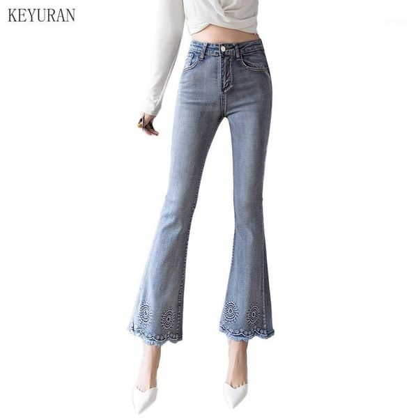 

2020 new denim high waist flare jeans boyfriend jeans for women full length casual embroidery tassel spring pants1, Blue