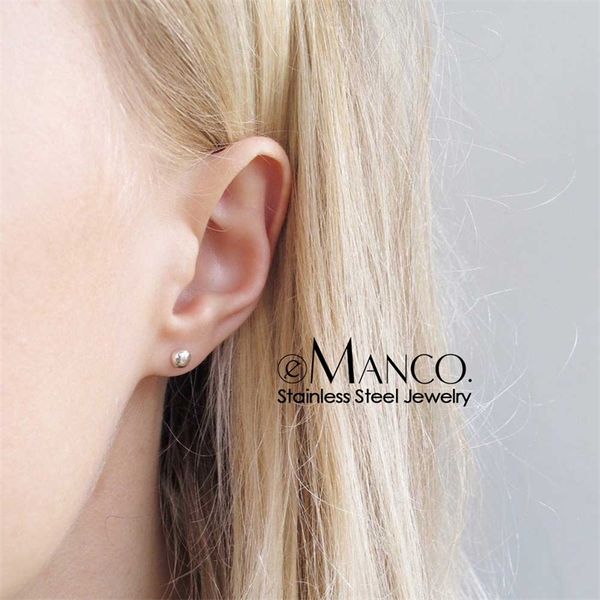 

e-manco women diameter 6mm ball stud earrings set trendy geometric stainless steel earring for women earings fashion jewelry y200323, Golden;silver