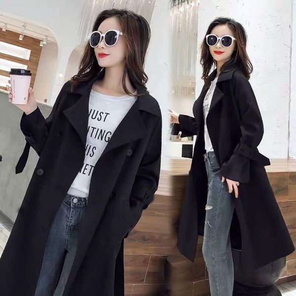 

2021 new design women long trench coat with belt spring autumn chic double breasted outwear female casual streetwear m2681, Tan;black