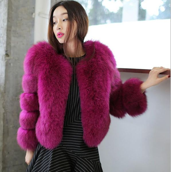 

women winter faux fur coat thicken outerwear colorful jacket 6610, Black