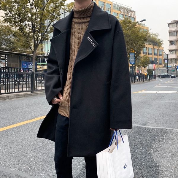 

2021 male autumn thin new winter embroidered wool coat lapel young men's clothes y5dk, Tan;black