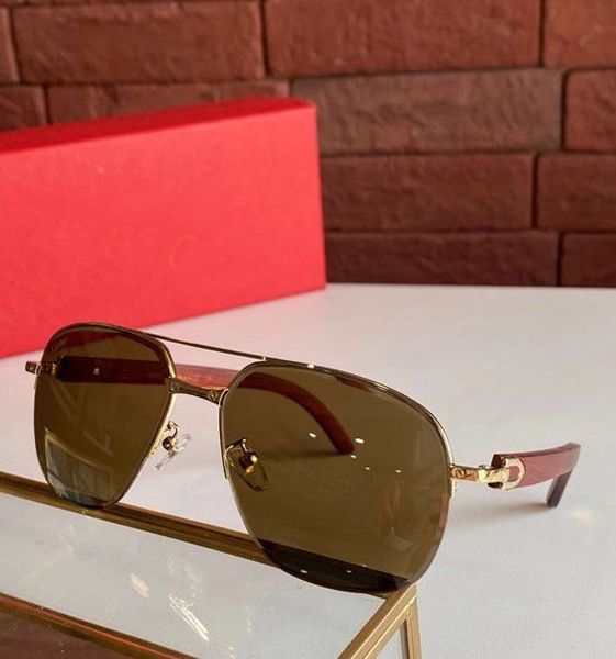 

pilot sunglasses gold wood frame brown lens mens design sunglasses sun glasses uv protection with box, White;black