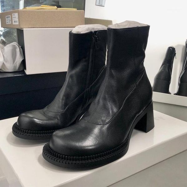 

boots women brand ladies slip on shoes black bota feminina 2021 botas mujer leather ankle chunky heel botas1