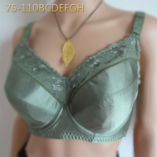 Big Cup Women's Cobertura Completa Underwear Marca Bordado Bra Preto Verde Tamanho Grande 34 36 38 40 42 44 46 48 B C D E F G H 201202