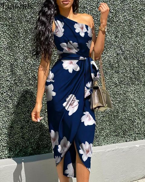 

casual dresses women one shoulder floral print bodycon dress, Black;gray