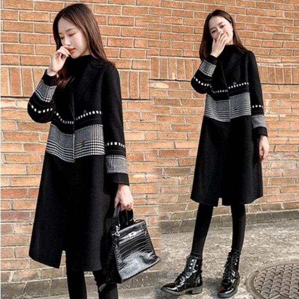 

women's wool & blends 2021 black woolen coat long spring loose denim jacket