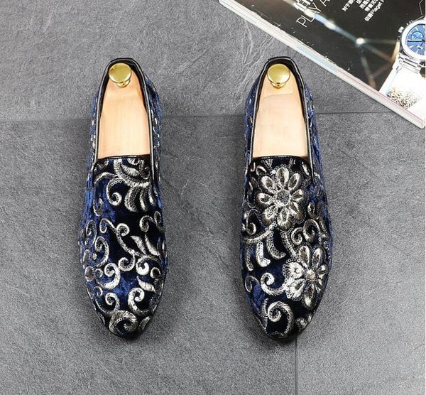 

promotion new spring men velvet loafers party wedding shoes europe style embroidered black velvet slippers driving moccasins 634