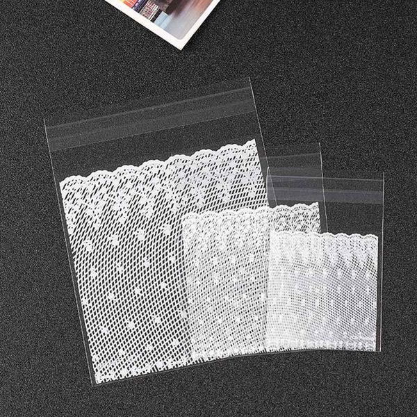 

100pcs wedding party supplies snack baking bag gift package cookie candy packaging grade self-adhesive plastic white lace