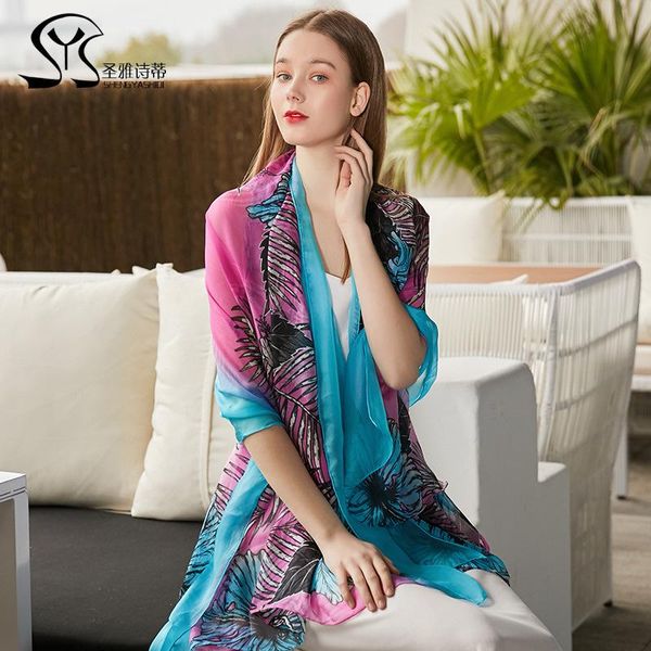 

scarves silk long chiffon scarf female mulberry wild spring and autumn, Blue;gray