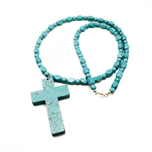 

natural stone cross pendant charm long necklace1, Silver