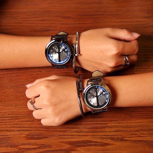 

creative concept personality brand intelligent round real belt simple waterproof led fashion men's and women's lovers wa