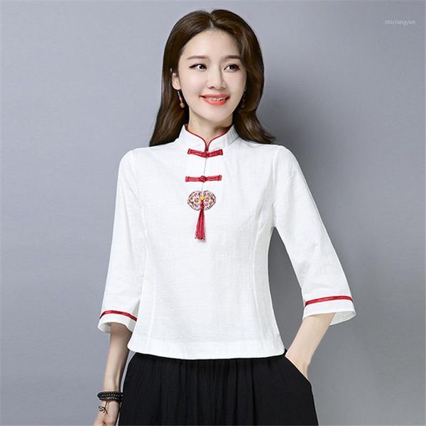 

2019 spring summer chinese style improved retro cotton linen embroidered national style women's traditional tang suit1, Red