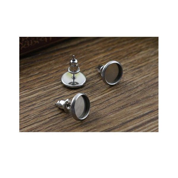 

never fade) 20pcs 6mm 8mm 10mm stainless steel earring base studs ear cameo settings cabochon base tray blank (wi jllawu, Black