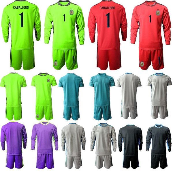 

new 2020 goalkeeper kit argentina long sleeve goaliero soccer jersey set sergio romero 1 willy caballe football shirt kits, Black