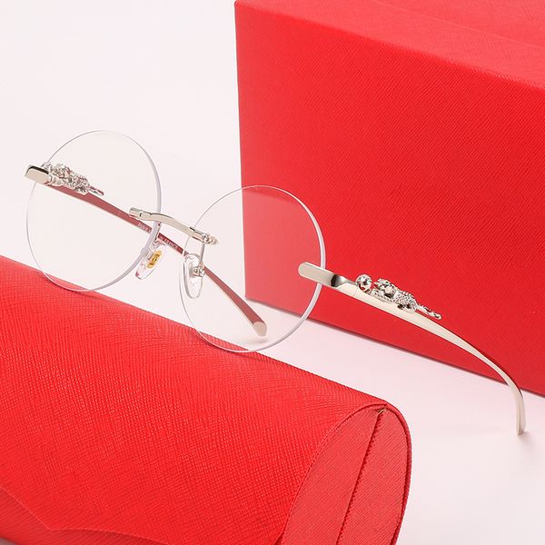 

brand designer sunglasses mens women pather sunglass round transparent silver metal frameless goggle glasses man eyeglass optical frames eye, White;black