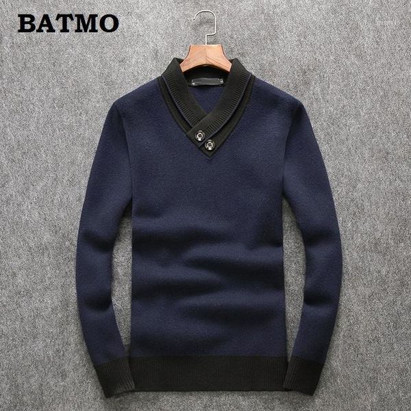 

batmo 2018 new arrival autumn 90% wool casual sweater men,men's navy blue sweaters 0061, White;black