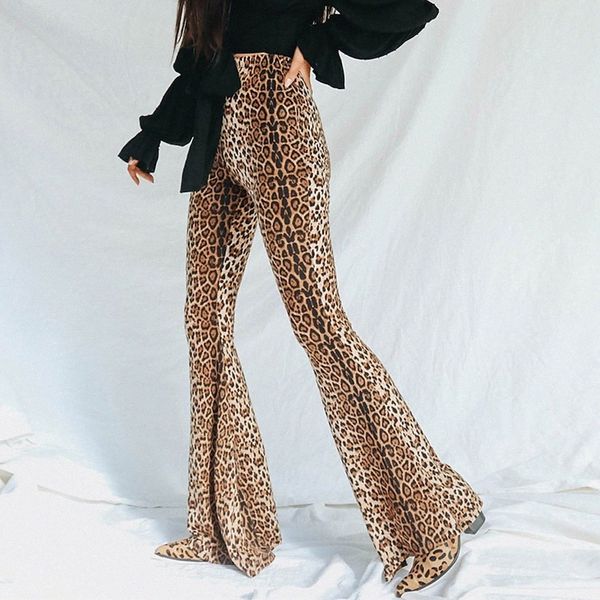 

women's chino boho flare pants full length pants casual weekend micro-elastic leopard high waist light brown s  l xl xxl b4sv#, Black;white