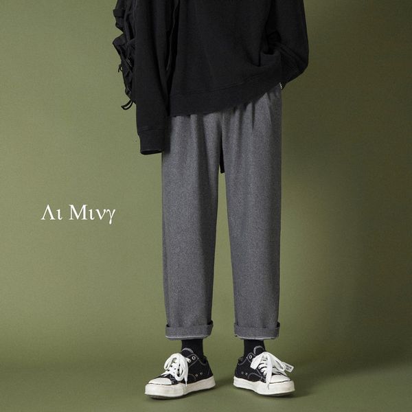 

2021 men's trousers new fall thin sheer wool tube pants young clothes eyls, Black