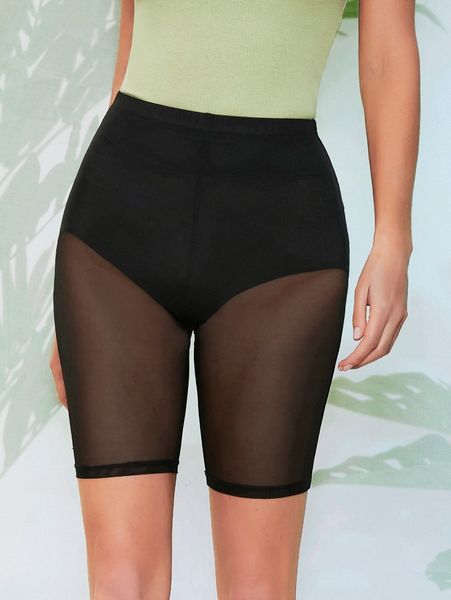 

sheer mesh biker shorts without knicker insert l0f4#, Black