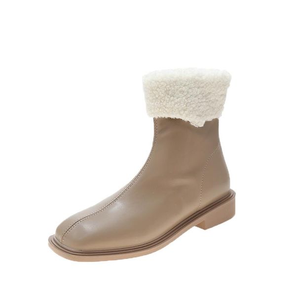 

autumn winter women sock ankle boots square toe zipper plush warm long/short type shoes female fashion footwear size 35-40, Black