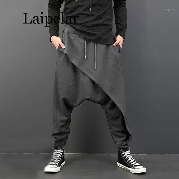 

plus size men casual drape drop crotch harem hip-hop pants trouser baggy dancing pants gothic punk style harem men1, Black
