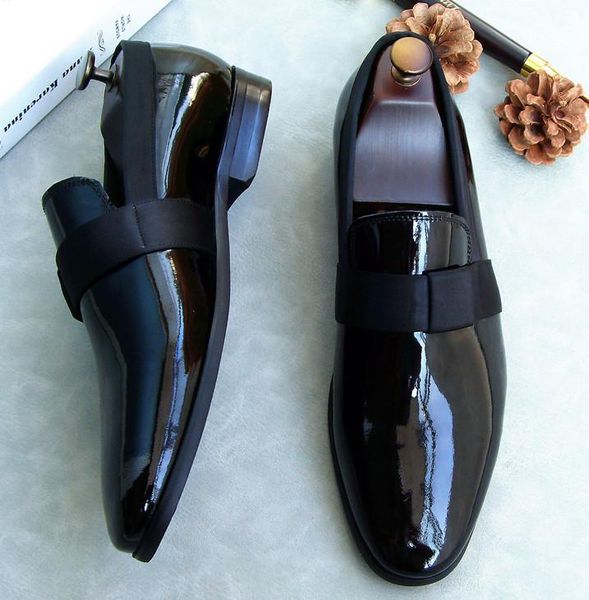 

summer men new fashion single shoes male fashion lazy shoes men flat slip on business leather england style dress shoe, Black