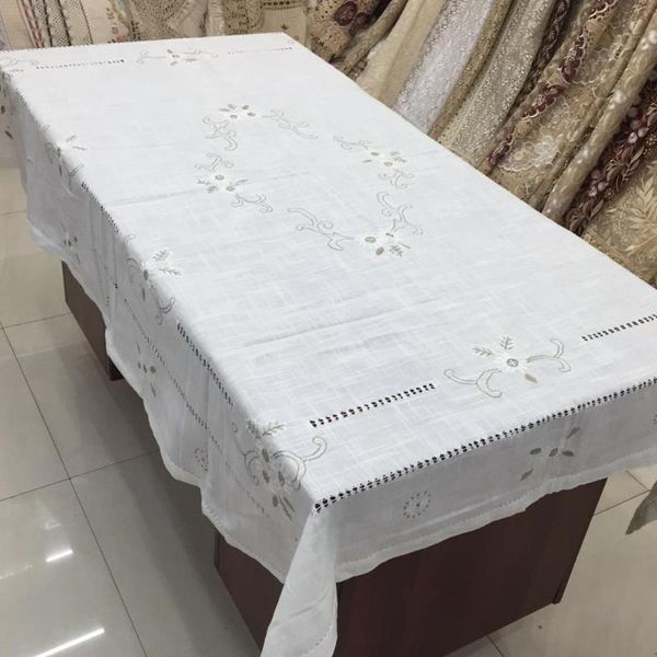 

hand embroidery flower cotton linen tablecloth christmas european style bed cover washable table cloth for table
