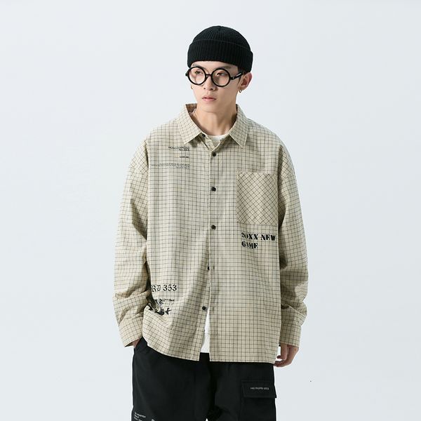 

2021 new casual spring autumn plaid shirt men long sleeve punk japan style streetwear plus size m-5xl clothes 479e, White;black