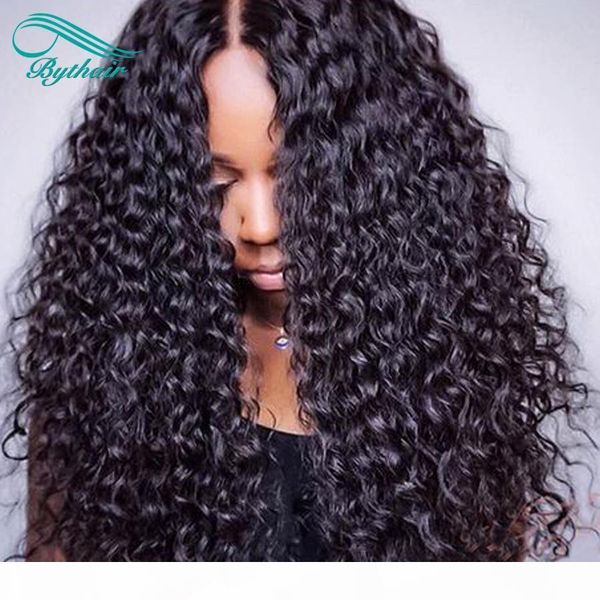

bythair 13x6 long deep part pre plucked deep curly brazilian virgin hair lace front human hair wigs with baby hairs for black women, Black;brown