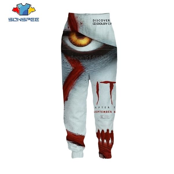 

it chapter two pants men women 3d print horror movie pennywise hip hop streetwear sports fitness fashion elastic trousers c063 201116, Black