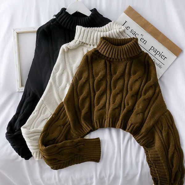 

2020 autumn winter new women's pullover sweater female loose lazy wind women's high collar sweater pull pullover clothes1, White;black