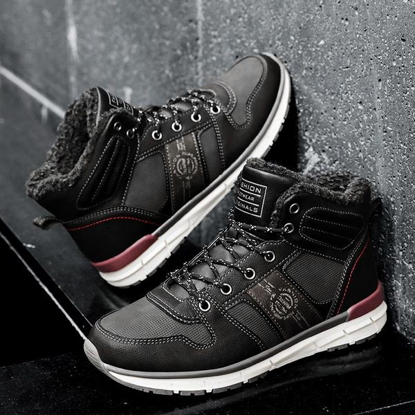 

2020 new autumn and winter men's boots warm plush snow boots men's leather ankle waterproof outdoor work men, Black