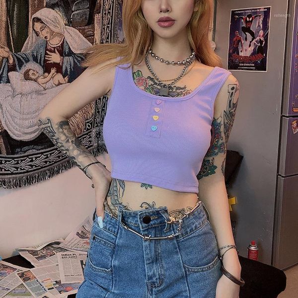 

2020summer solid color ribbed camisole women's outer wear trendy ins street short color button slim, White