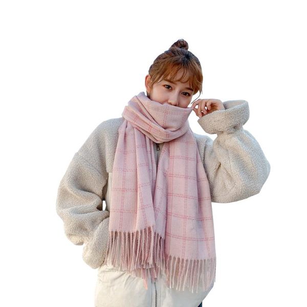 

classic winter women thick tassle scarf shrugs large plaid england style cashmere femme shawl neck wraps encharpe fular, Blue;gray