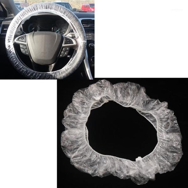 

100pcs universal disposable car steering wheel cover anti-dust protective covers transparent plastic car interior accessory1