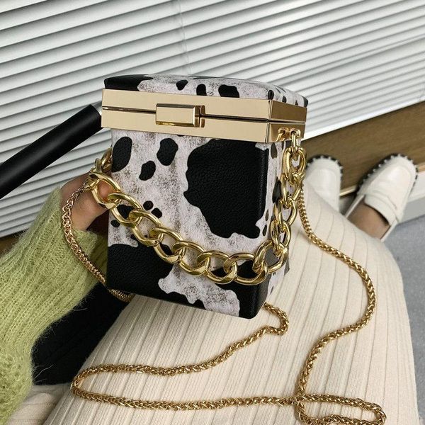 

shoulder bags luxury thick chain box handbags and purses 2021 fashion zebra cow pattern crossbody for women mini bag 6921