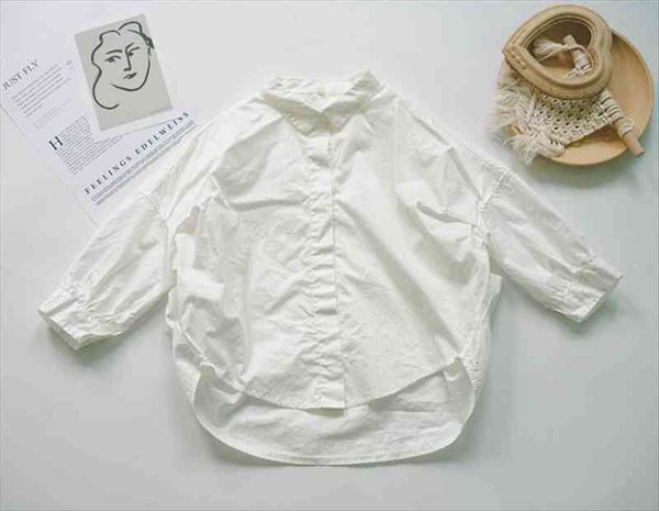 

spring and summer shirt loose-fit solid color children shirt long sleeve shirts, White;black