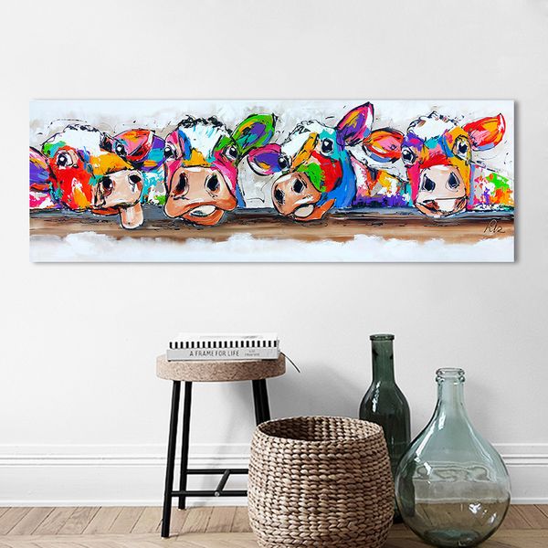 HDARTISAN VROLIJK Schilderij Wall Art Canvas Feliz Vacas Pintura Animal Imagem Impressões Home Decor No Quadro Y200102